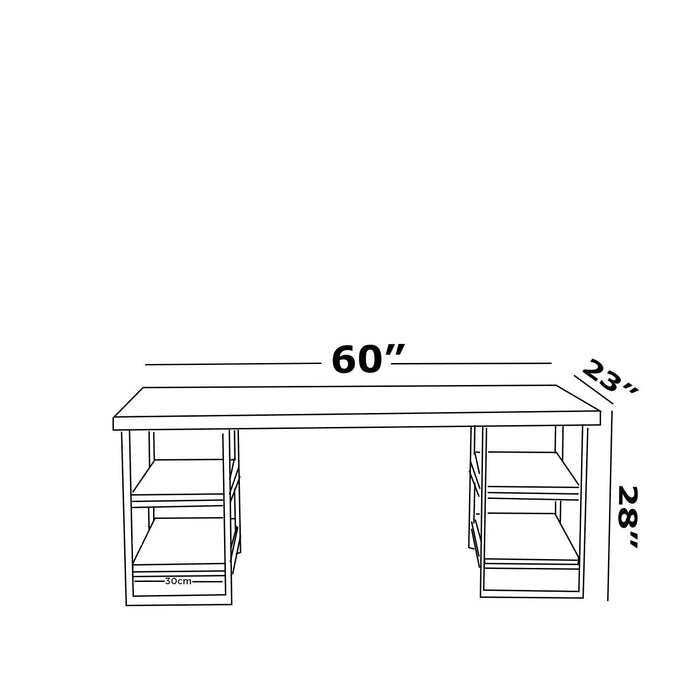 Furnish Home Store Diana Metal Frame 60" Extra Wide Wood Top 4 Shelves Writing and Computer Desk for Home Office, White