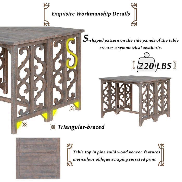 3-Piece Retro Dining Set Solid Wood Counter Height Pub Set Foldable Table with 2 Saddle Stools for Kitchen, Small Space (Distressed Brown)