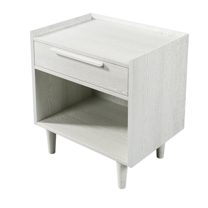 Modern Style Manufactured Wood One-Drawer Nightstand Side Table with Solid Wood Legs, White