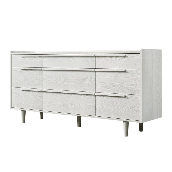 Modern Style Manufactured Wood 9-Drawer Dresser with Solid Wood Legs, White