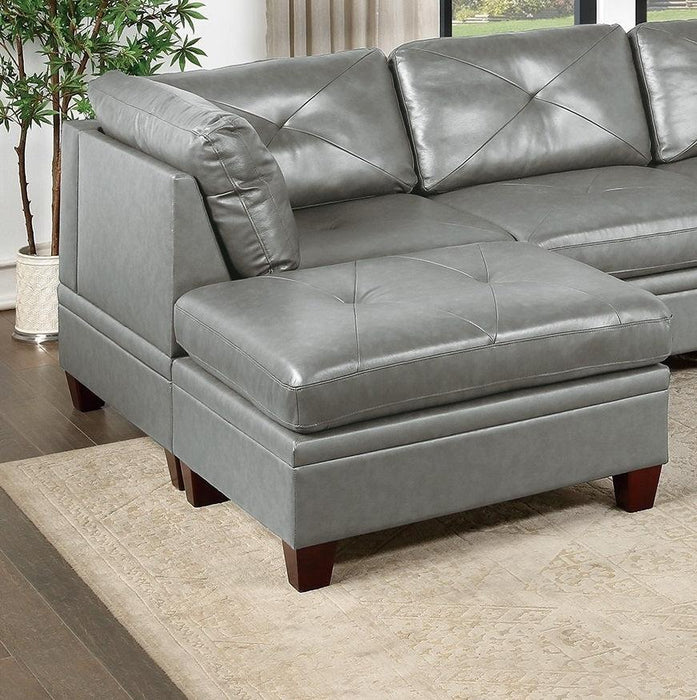 Genuine Leather Sectional Sofa Chair Ottomans 6pc Set Grey Tufted Couch Living Room Furniture