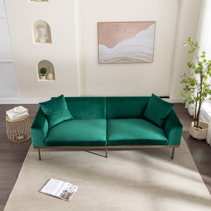 Modern Velvet Sofa with Metal Legs,Loveseat Sofa Couch with Two Pillows for Living Room and Bedroom, Green