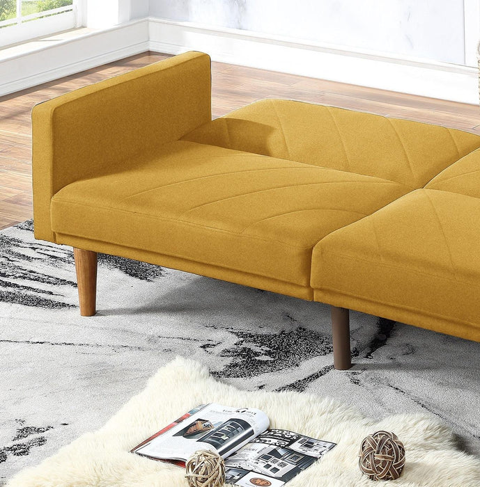 Modern Electric Look 1pc Convertible Sofa Couch Mustard Color Linen Like Fabric Cushion Wooden Legs Living Room