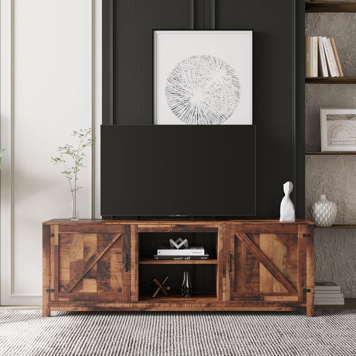 Farmhouse TV Stand,  Wood Entertainment Center Media Console withStorage