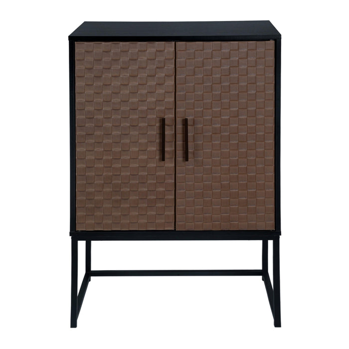 2 door cabinet,Runway-shaped leatherette finish,Embossed texture