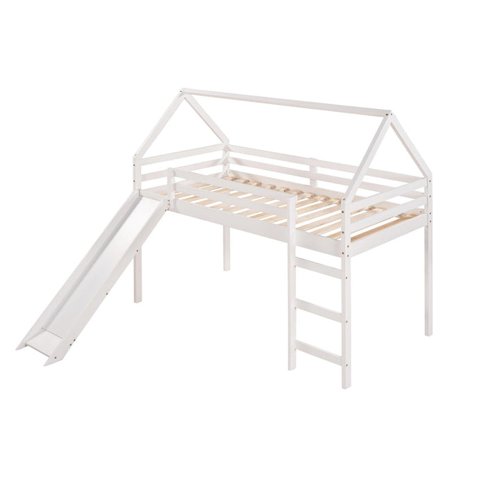 Twin Size Loft Bed with Slide, House Bed with Slide,White