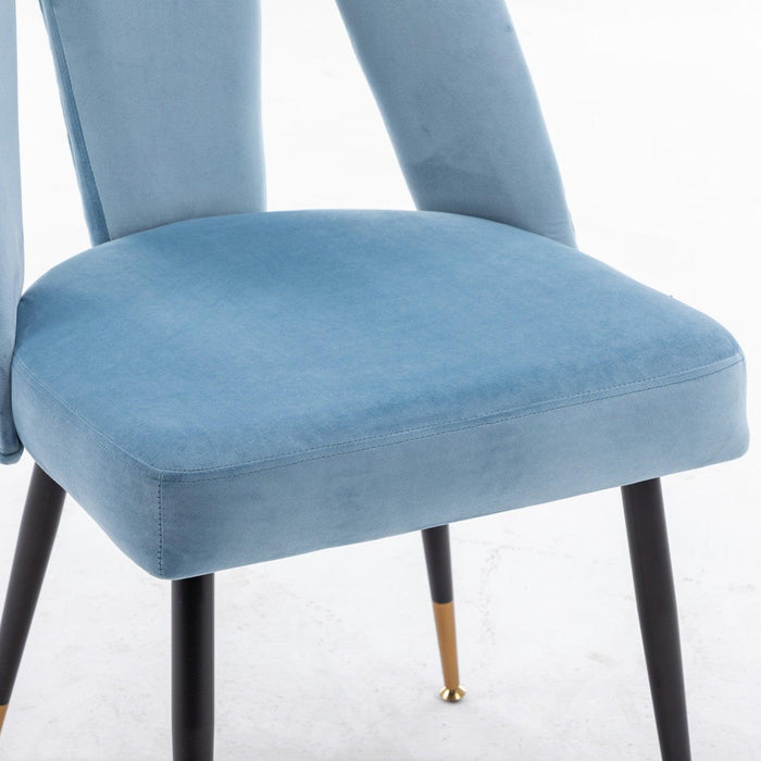 Akoya CollectionModern | Contemporary Velvet Upholstered Dining Chair with Nailheads and Gold Tipped Black Metal Legs, Light Blue，Set of 2