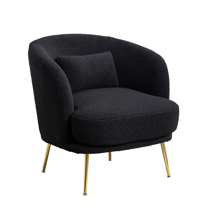 30.32"W Accent Chair Upholstered Curved Backrest Reading Chair Single Sofa Leisure Club Chair with Golden Adjustable Legs For Living Room Bedroom Dorm Room (Black Boucle)