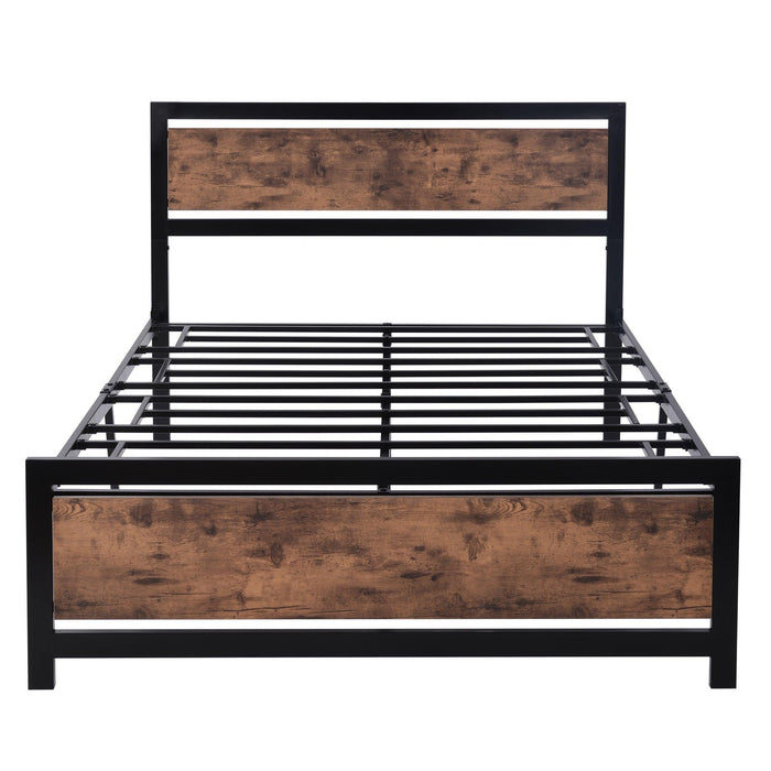 Metal and Wood Bed Frame with Headboard and Footboard ,Full Size Platform Bed ,No Box Spring Needed, Easy to Assemble(BLACK)