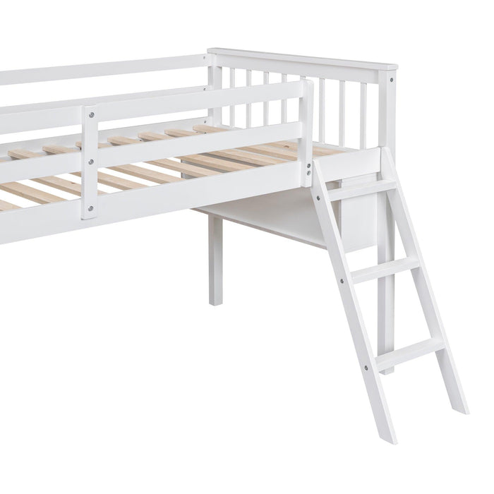 Twin Size Loft Bed With Removable Desk and Cabinet, White