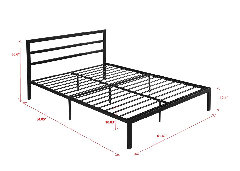 Queen Size Metal Bed Frame with Headboard Black