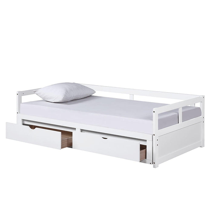 Wooden Daybed with Trundle Bed and TwoStorage Drawers , Extendable Bed Daybed,Sofa Bed for Bedroom Living Room,White