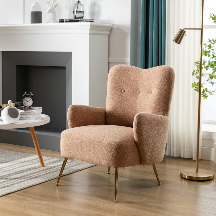 Cozy Teddy Fabric Arm Chair with Sloped High Back and Contemporary Metal Legs ,Espresso