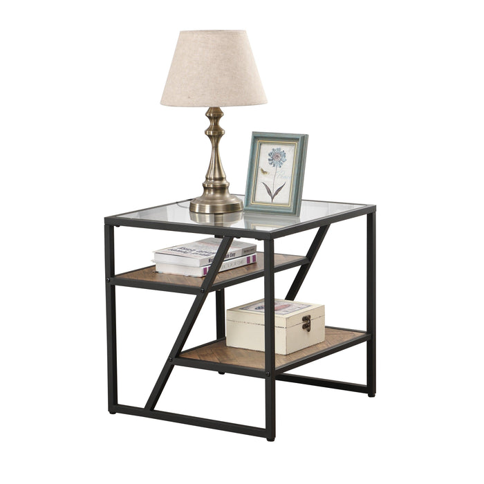 Black Side Table, End Table withStorage Shelf, Tempered Glass Coffee Table with Metal Frame for Living Room&Bed Room