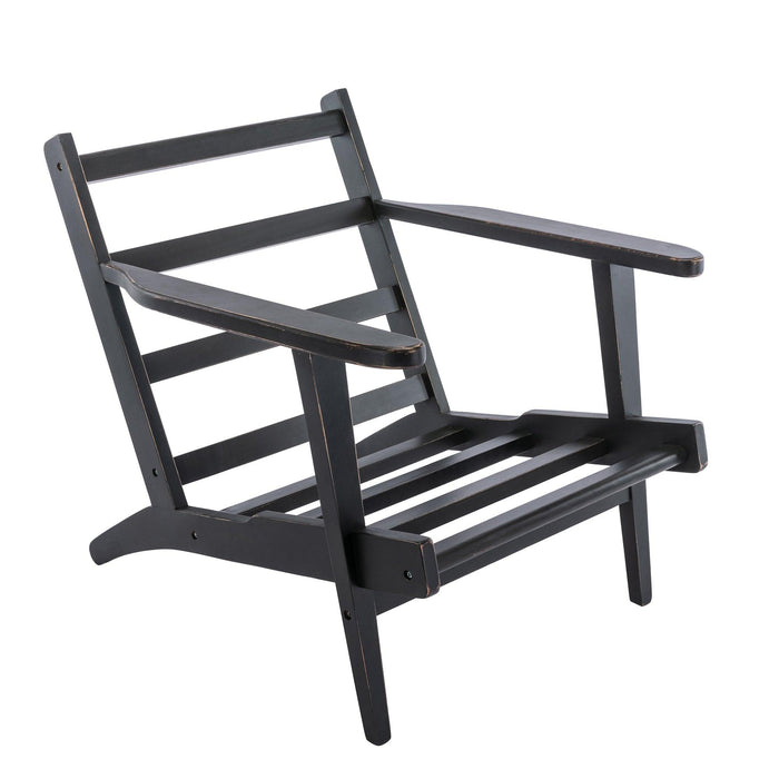 solid wood  black antique painting removable cushion arm chair, mid-century PU leather accent chair