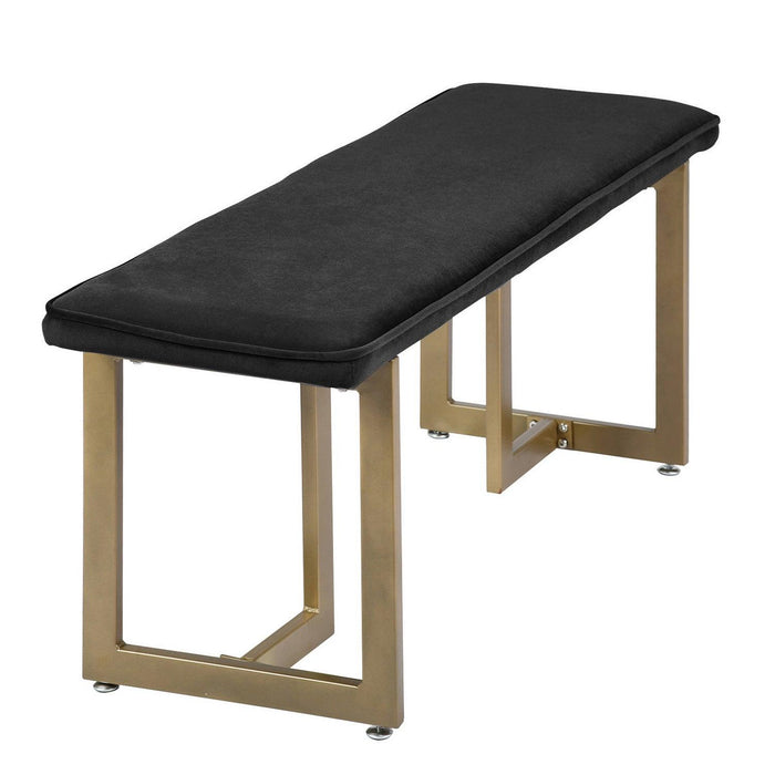 Set of 1 Upholstered Velvet Bench 44.5" W x 15" D x 18.5" H,Golden Powder Coating Legs  - Black