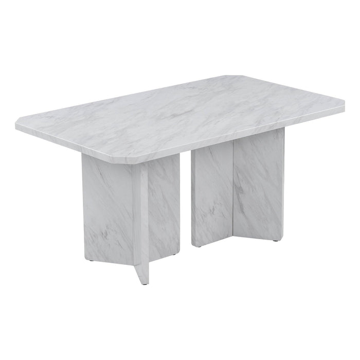 6-PieceModern Style Dining Set with Faux Marble Table and 4 Upholstered Dining Chairs & 1 Bench (White)