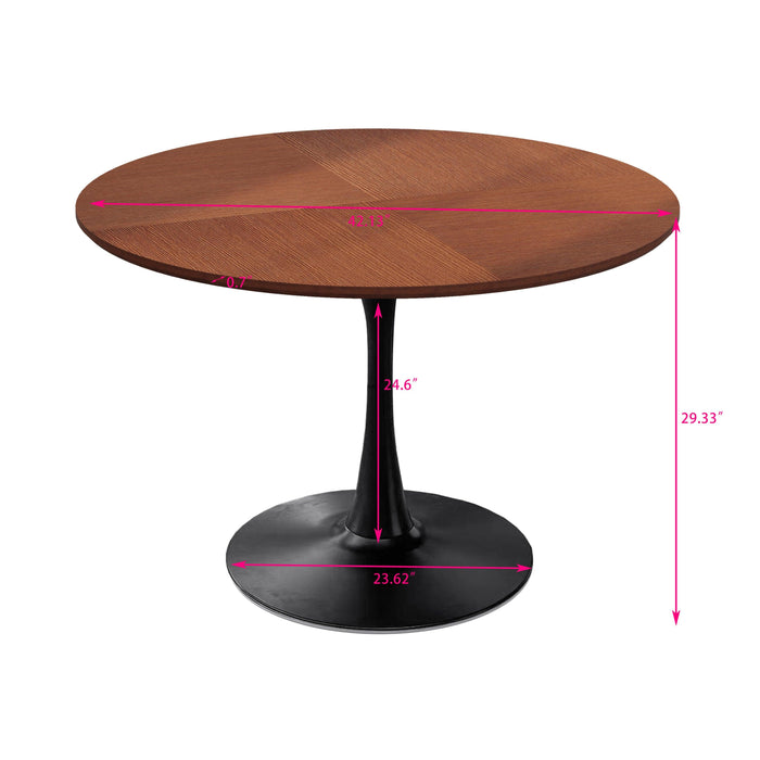 42"Modern Round Dining Table with Printed OAK Color Grain Table Top,Metal Base Dining Table, End Table Leisure Coffee Table