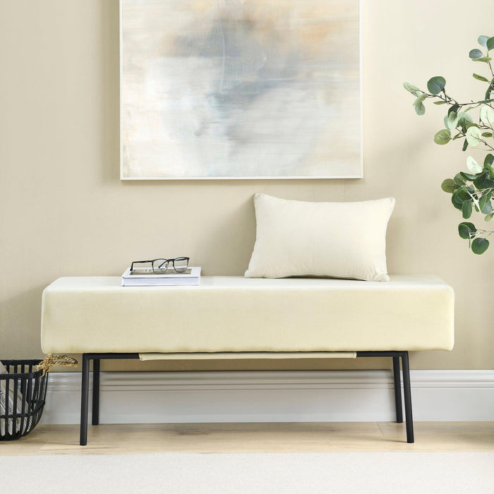 Contemporary Style Bedroom Velvet Upholstered Bench, Beige,( 45'' x13''x 17''）