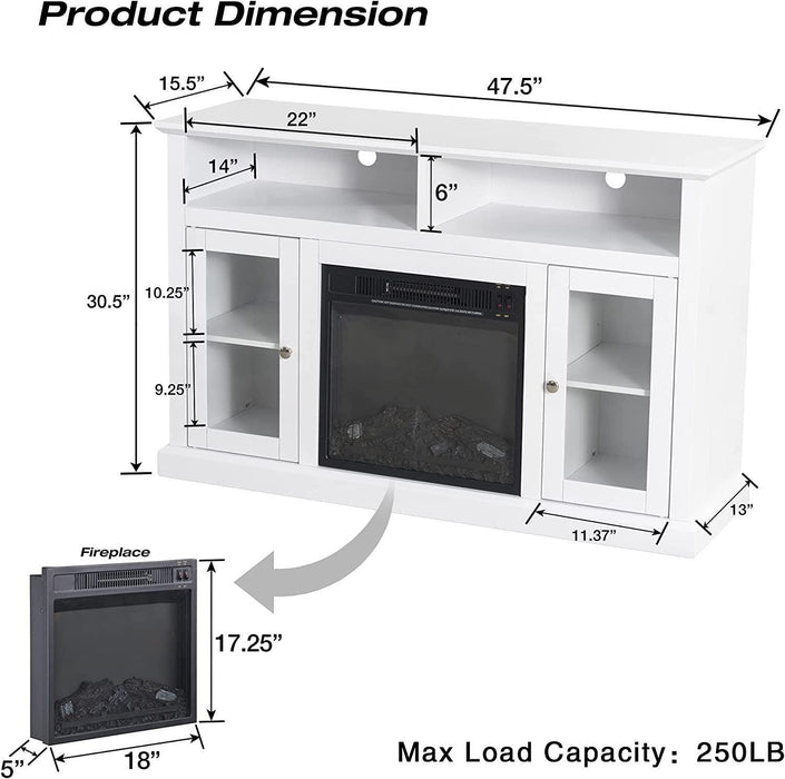 Modern Electric Fireplace TV Stand for TV's Up to 55" Media Entertainment Center Console with Insert Fireplace and Adjustable Shelves,Storage Cabinet Chest for Living Room, White