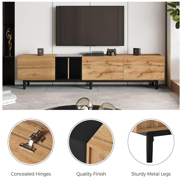 Modern TV Stand for 80’’ TV with 3 Doors, Media Console Table, Entertainment Center with LargeStorage Cabinet for Living Room, Bedroom