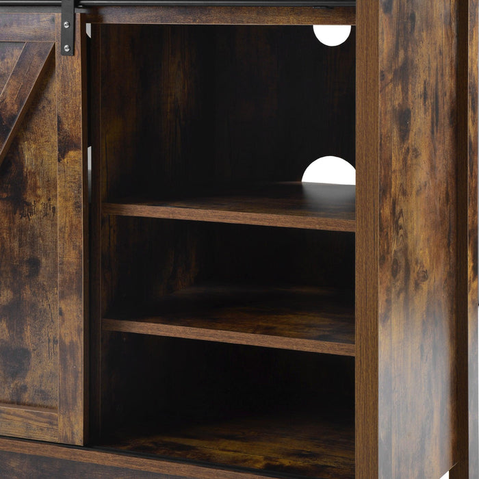 Locker&TV Stand，Barn doorModern &farmhousewood entertainment center, Console for Media,removable door panel & living room with for tvs up to 32'',BARNWOOD/BLACK