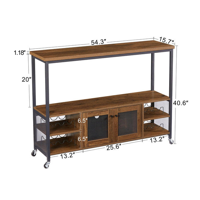 Wine shelf table,Modern wine bar cabinet, console table, bar table, TV cabinet, sideboard withStorage compartment, can be used in living room, dining room, kitchen, entryway, hallway. Hazelnut Brown