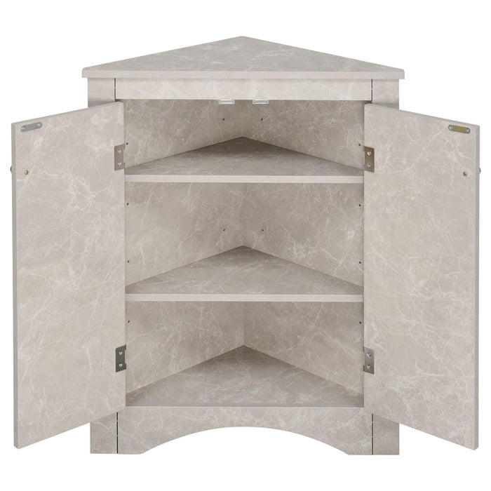 White Marble Triangle BathroomStorage Cabinet with Adjustable Shelves, Freestanding Floor Cabinet for Home Kitchen