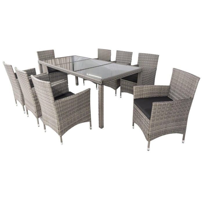 9 piece Outdoor Patio Wicker Dining Set Patio Wicker Furniture Dining Set Glass Top Grey