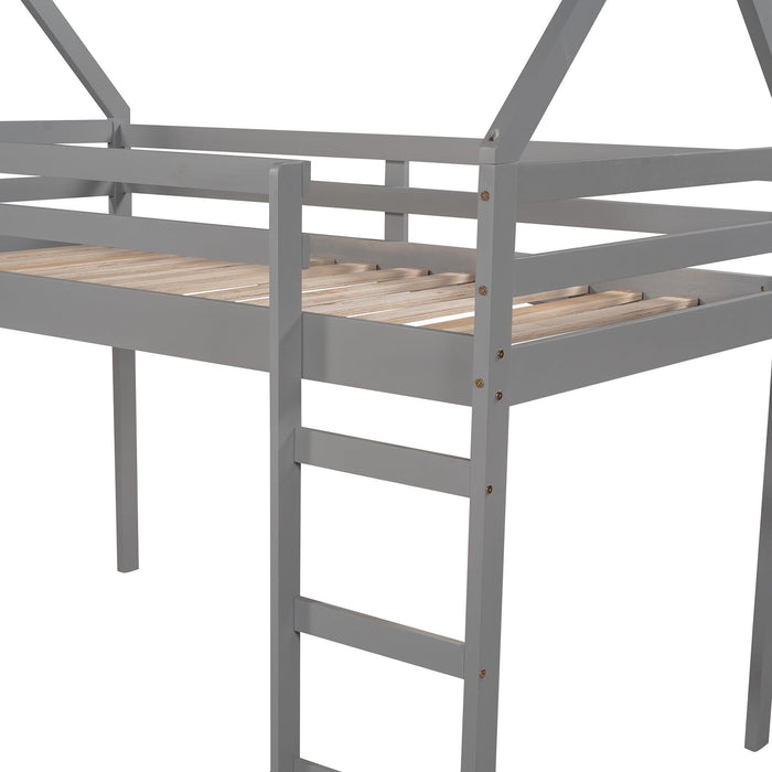 Twin Size Loft Bed with Slide, House Bed with Slide,Gray