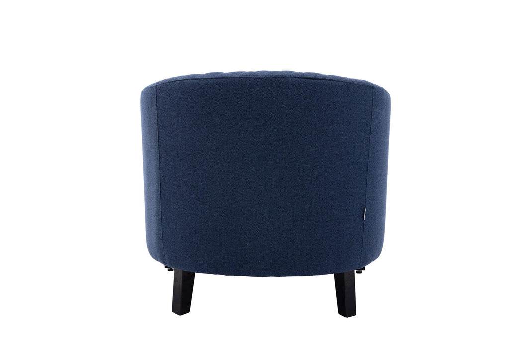 accent Barrel chair living room chair with nailheads and solid wood legs  Black  Navy  Linen