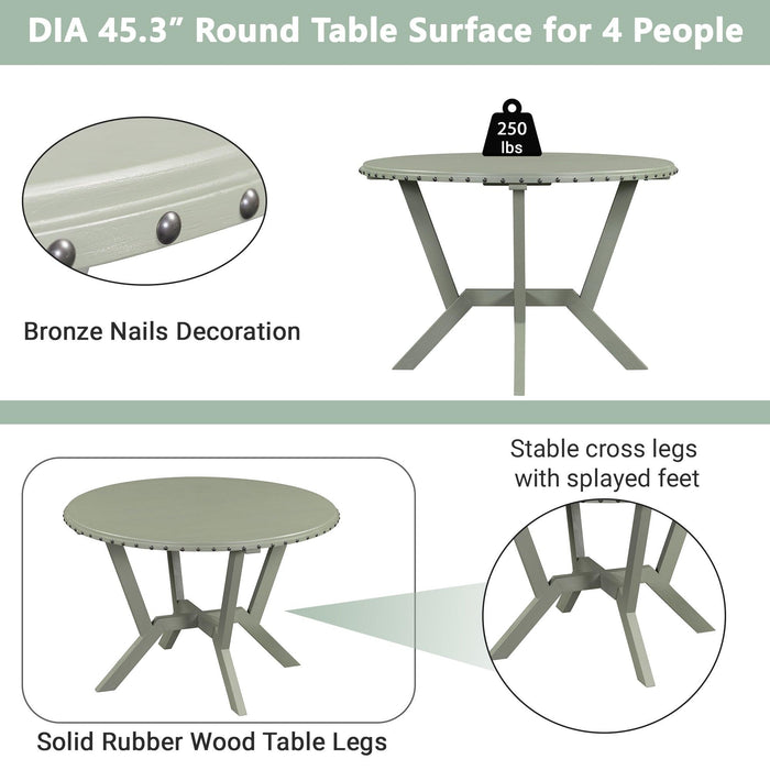 Mid-Century 5-Piece Dining Table Set, Round Table with Cross Legs, 4 Upholstered Chairs for Small Places, Kitchen, Studio, Green