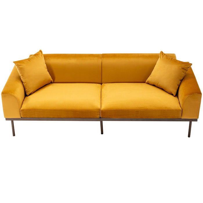 Modern Velvet Sofa with Metal Legs,Loveseat Sofa Couch with Two Pillows for Living Room and Bedroom, Mustard