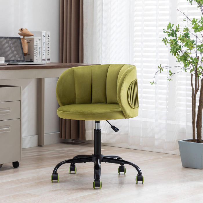 Zen Zone Velvet Leisure office chair, suitable for study and office, can adjust the height, can rotate 360 degrees, with pulley, Olive Green