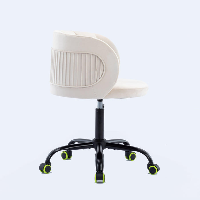 Zen Zone Velvet Leisure office chair, suitable for study and office, can adjust the height, can rotate 360 degrees, with pulley, Off-White