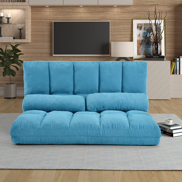 Double Chaise Lounge Sofa Floor Couch and Sofa with Two Pillows (Blue)