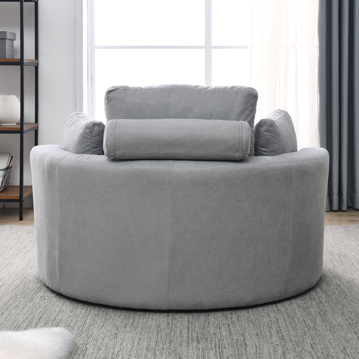 Swivel Accent BarrelModern Grey Sofa Lounge Club Big Round Chair withStorage Ottoman Linen Fabric for Living Room Hotel with Pillows