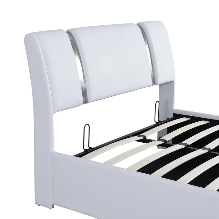 Full Size Upholstered Faux Leather Platform bed with a HydraulicStorage System, White