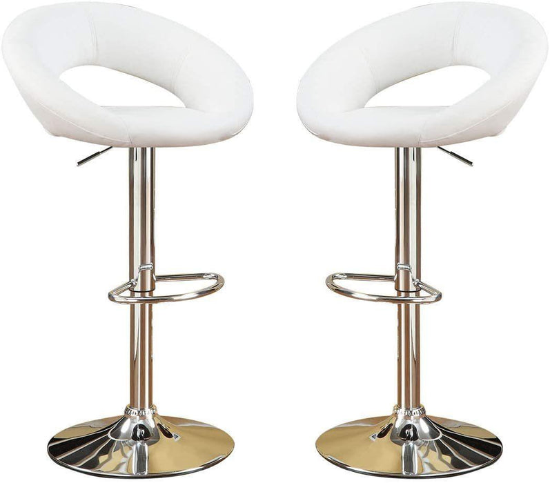 White Faux Leather Stool Adjustable Height Chairs Set of 2 Chair Swivel Design Chrome Base PVC Dining Furniture