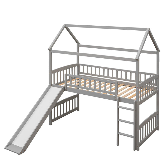 Twin Loft Bed with Slide, House Bed with Slide,White