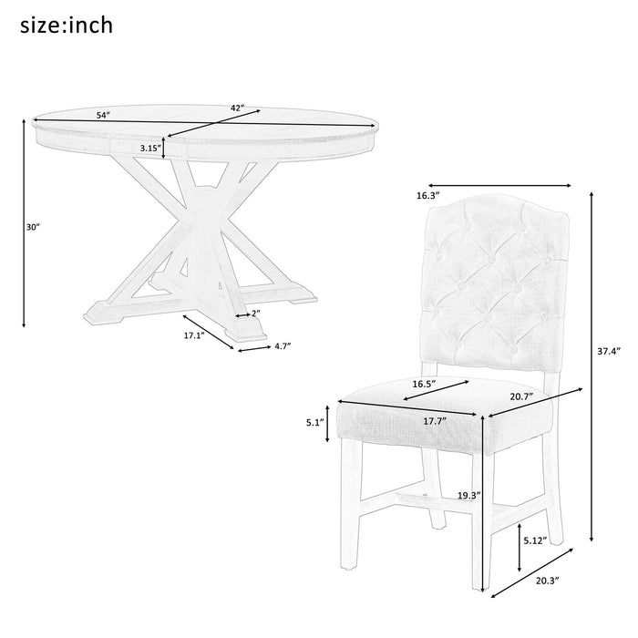 Functional Furniture Retro Style Dining Table Set with Extendable Table and 4 Upholstered Chairs for Dining Room and Living Room(Natural Wood Wash)