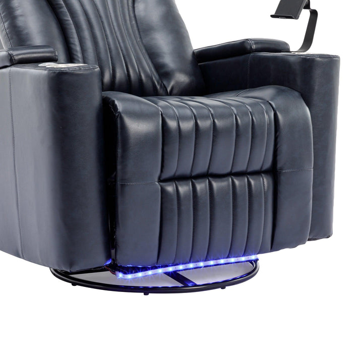 270° Power Swivel Recliner,Home Theater Seating With Hidden ArmStorage and  LED Light Strip,Cup Holder,360° Swivel Tray Table,and Cell Phone Holder,Soft Living Room Chair,Blue