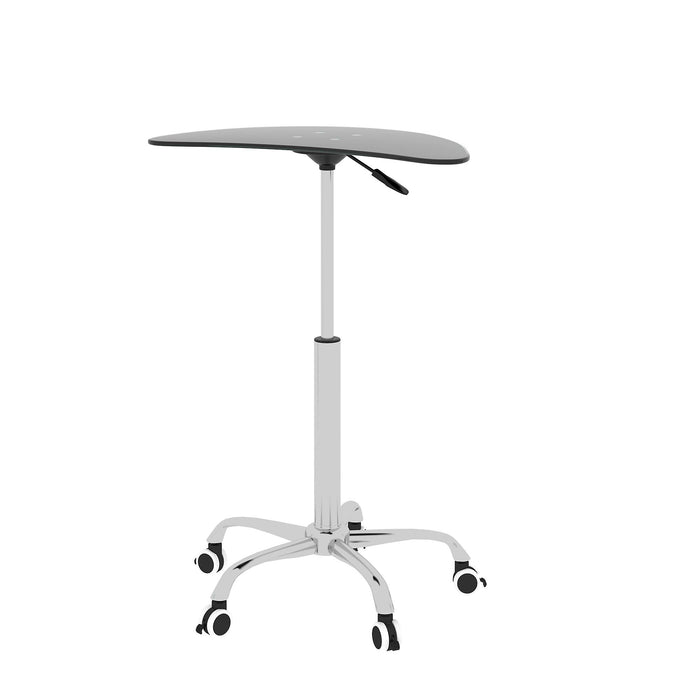 Adjustable Height Black Tempered Glass Table Desk Table with Lockable Wheels(Adjustable Range 24.2 "~32.7 ")