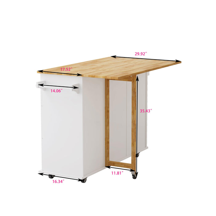 Kitchen Island Cart with 2 Door Cabinet and Three Drawers,43.31 Inch Width with Spice Rack, Towel Rack （White)