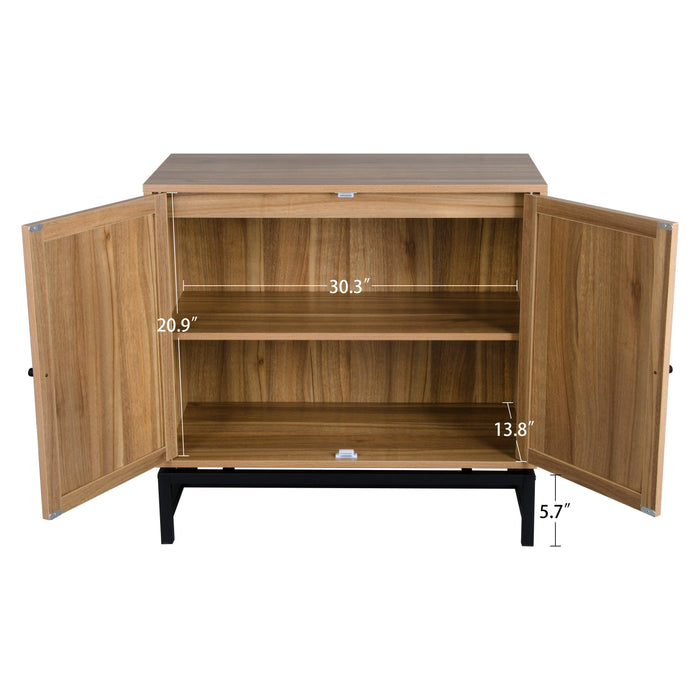 Natural rattan，2 door cabinet，with 1 Adjustable Inner Shelves，rattan，AccentStorage Cabinet