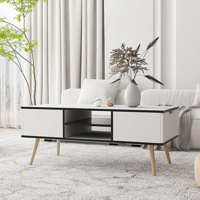 COFFEE TABLE,computer table,  white color,solid wood legs support, bigStorage space,for Dining Room, Kitchen, Small Spaces,Wooden legs and white