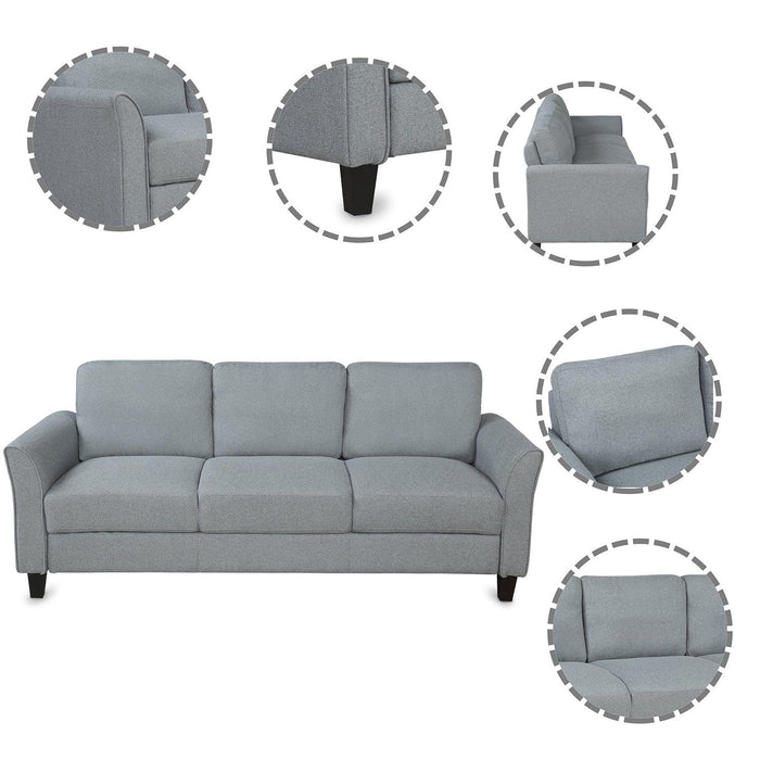 3-Seat Sofa Living Room Linen Fabric Sofa (Gray)