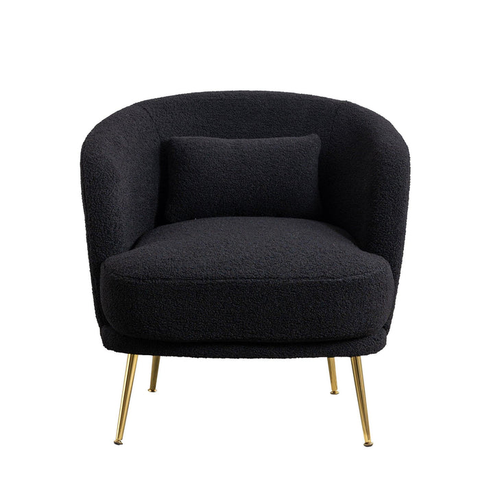 30.32"W Accent Chair Upholstered Curved Backrest Reading Chair Single Sofa Leisure Club Chair with Golden Adjustable Legs For Living Room Bedroom Dorm Room (Black Boucle)