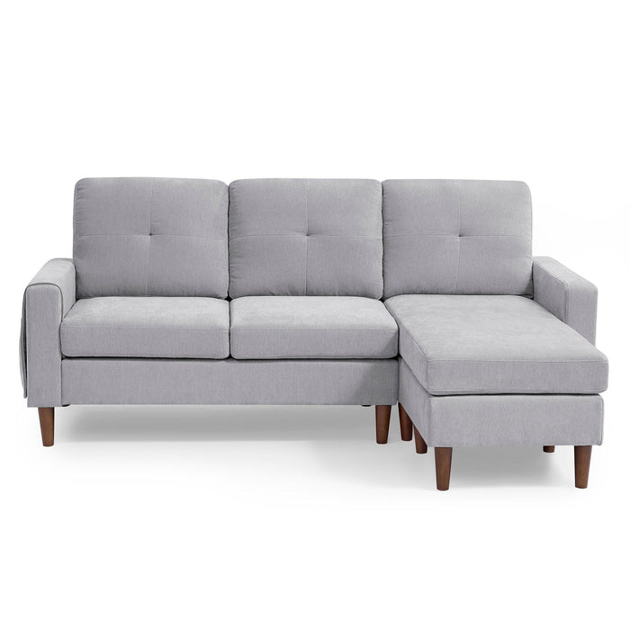 80” Convertible Sectional Sofa Couch, 3 Seats L-shape Sofa with Removable Cushions and Pocket, Rubber Wood Legs, Light Grey Chenille