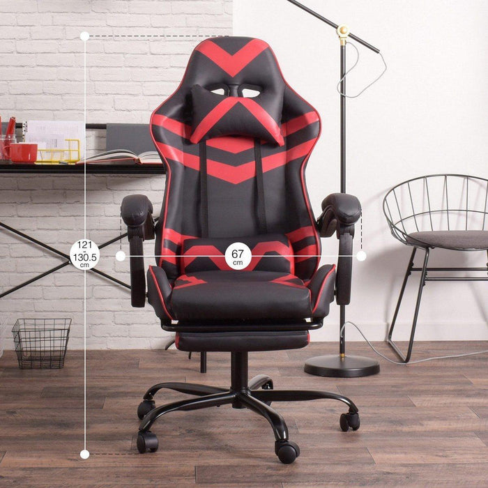 Gaming Office High Back Computer Leather Desk Mesh Ergonomic 180 Degrees Adjustable Swivel Task Chair with Headrest and Lumbar Support, & Footrest , Red